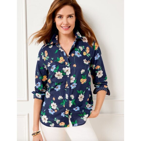 Talbots Plus 2X Floral Button Up Shirt Charming Blooms Long Sleeve Blouse Top - Picture 1 of 14